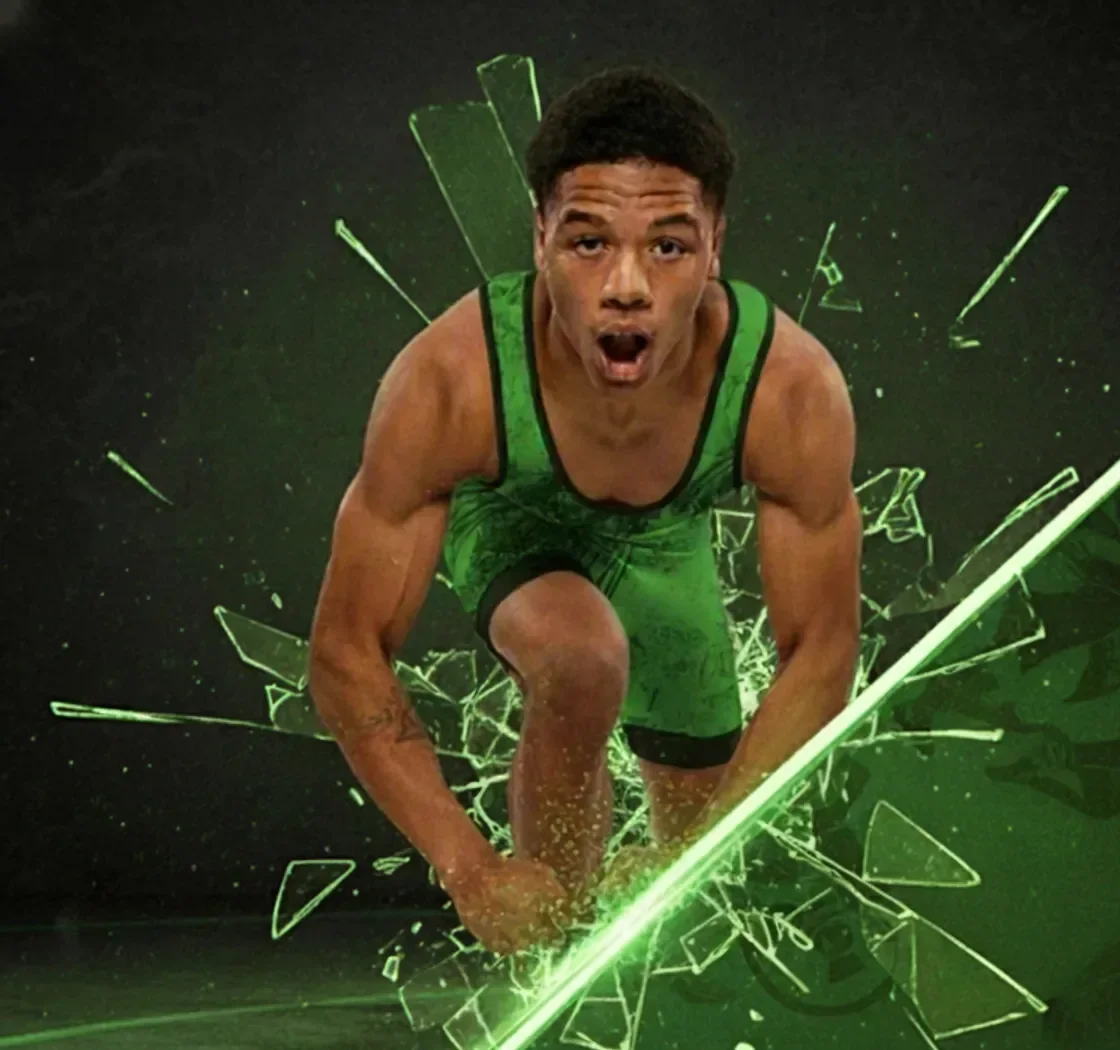 Zytavius Williams wrestling in an NDSU singlet